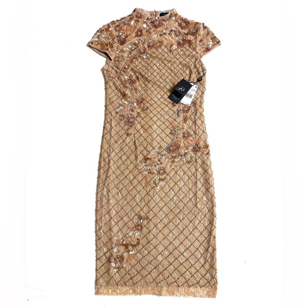 ADRIANNA PAPELL Womens Beaded Tan Cocktail Dress Size 4 (NWT)